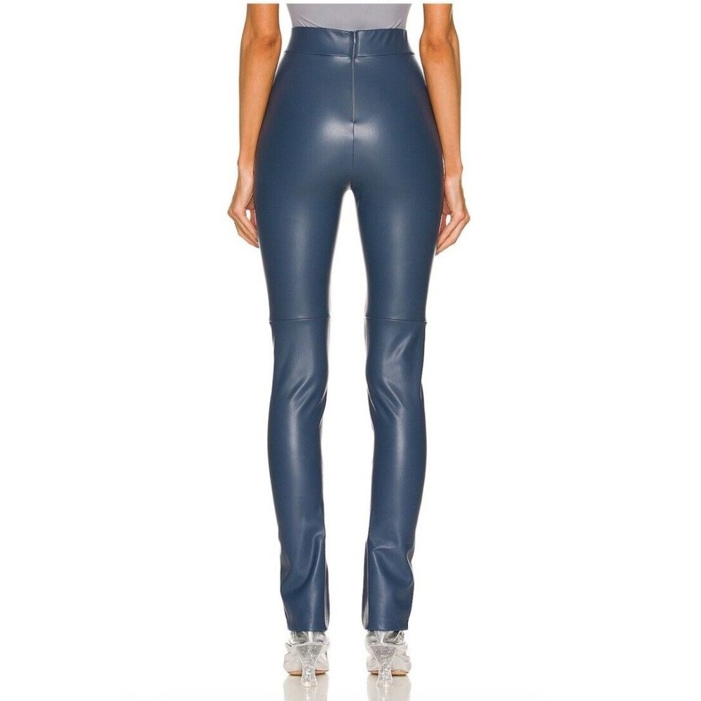 ALIX NYC Carlisle Pants Indigo Blue Faux Leather Front Slits - Picture 4 of 4